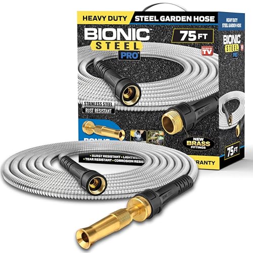 100 Ft Stainless Steel Garden Hose with Nozzle W945361