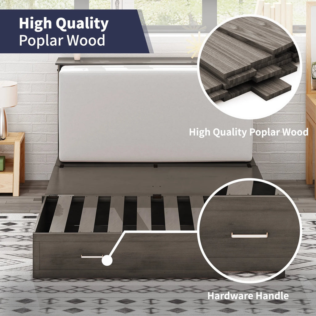 Queen Size Grey Murphy Cabinet Bed with USB Charging Station G61977