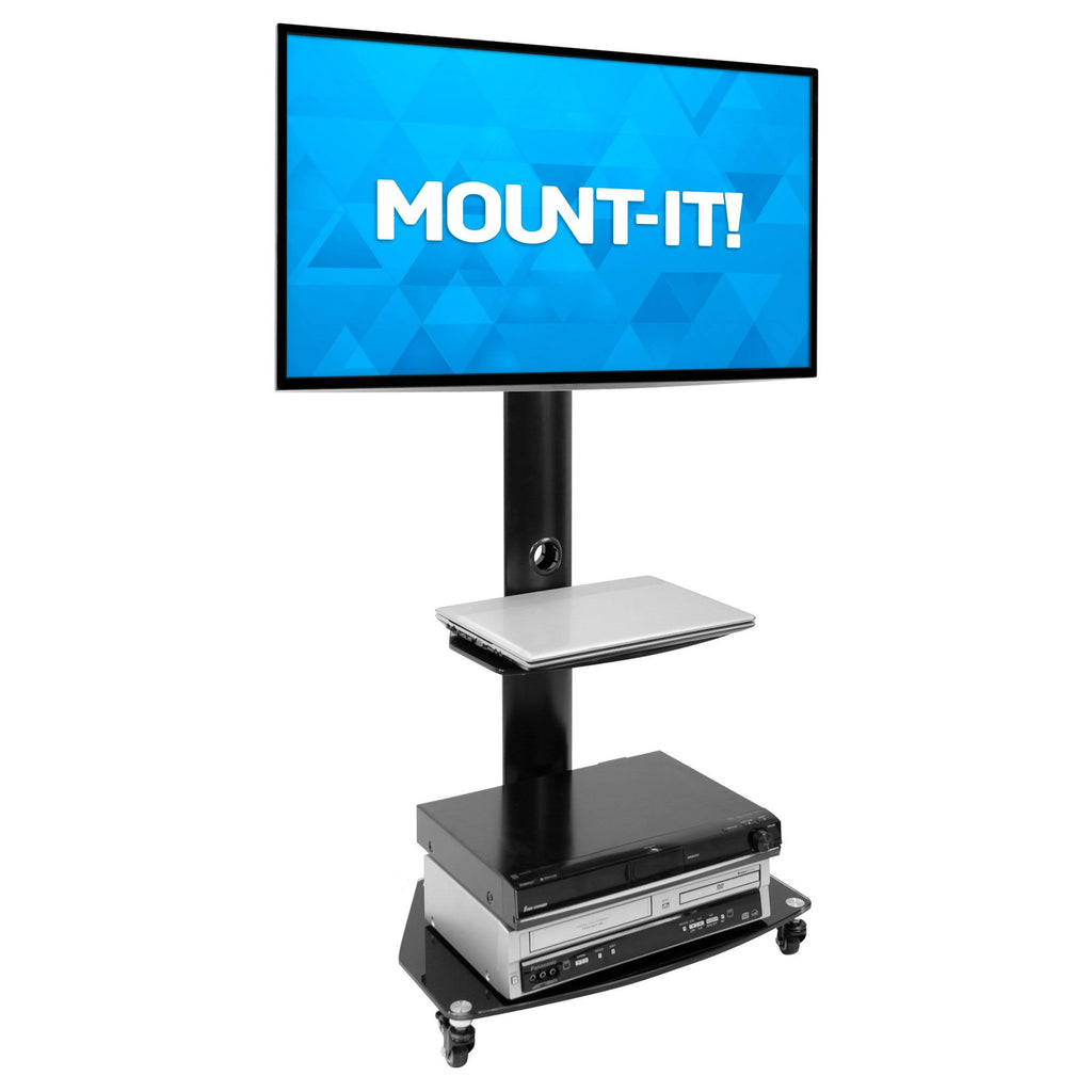 Mobile TV Stand Cart for Flat Screen TVs, Adjustable - Black O8605