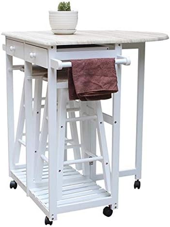 Foldable Dining Cart with Round Stools White A62318