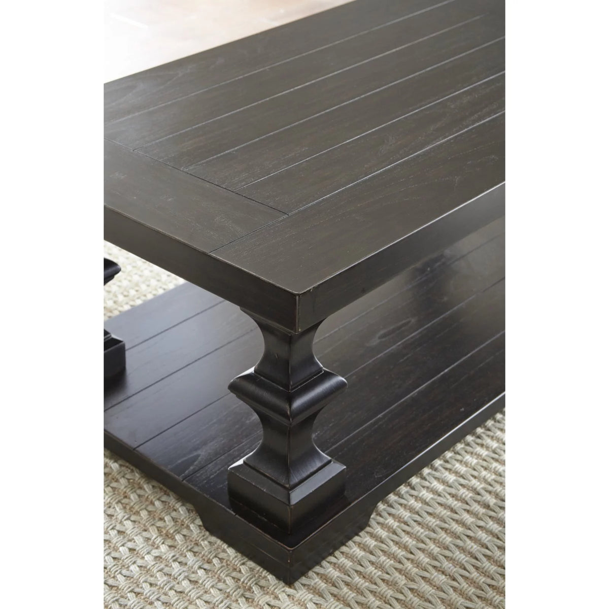Ebony Coffee Table with Planked Top and Pedestal Base G184090