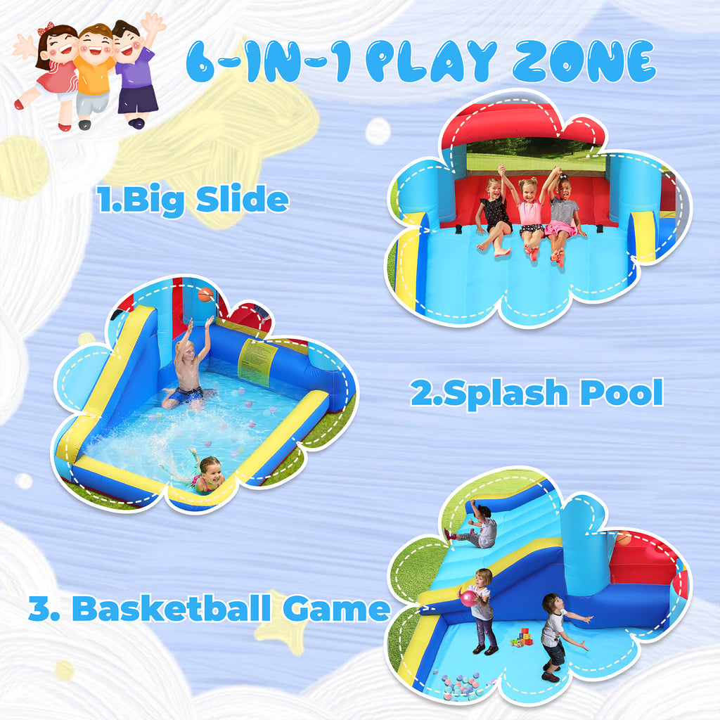 Inflatable Water Slide Bounce House with Splash Pool & Basketball Rim M46873