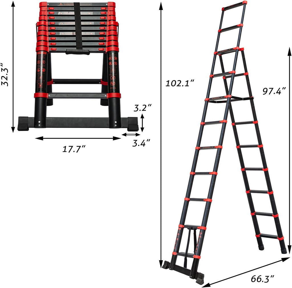 Adjustable Aluminum Telescoping Ladder, 330 lb-Capacity Q500865