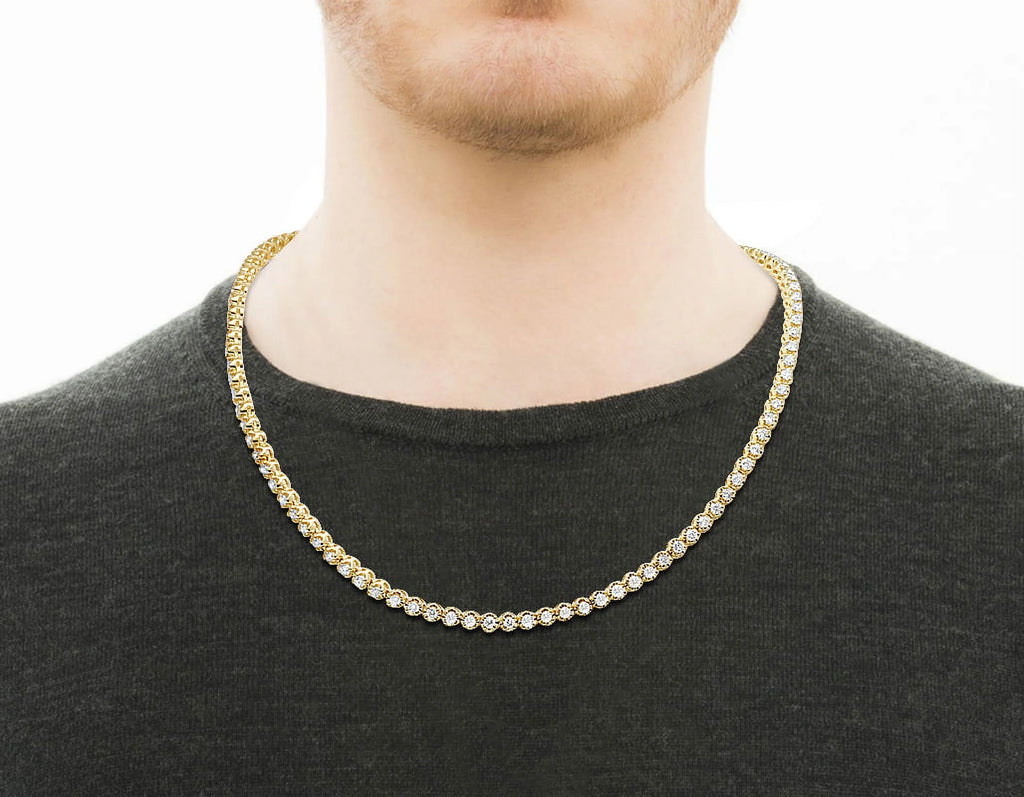 10K Yellow Gold Diamond Tennis Choker Necklace 4mm 21" 6.5CT Q310766