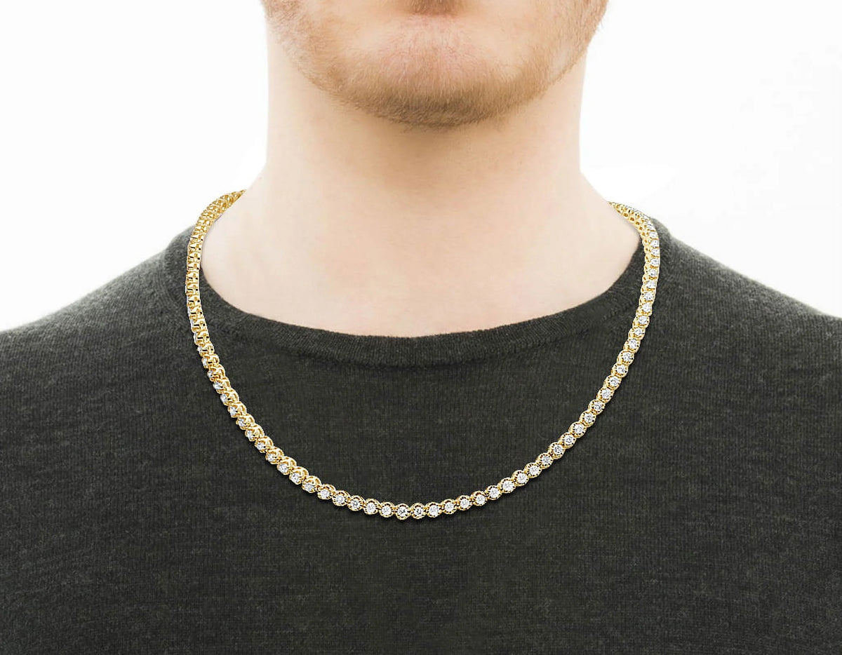 10K Yellow Gold Diamond Tennis Choker Necklace 4mm 21" 6.5CT Q310766