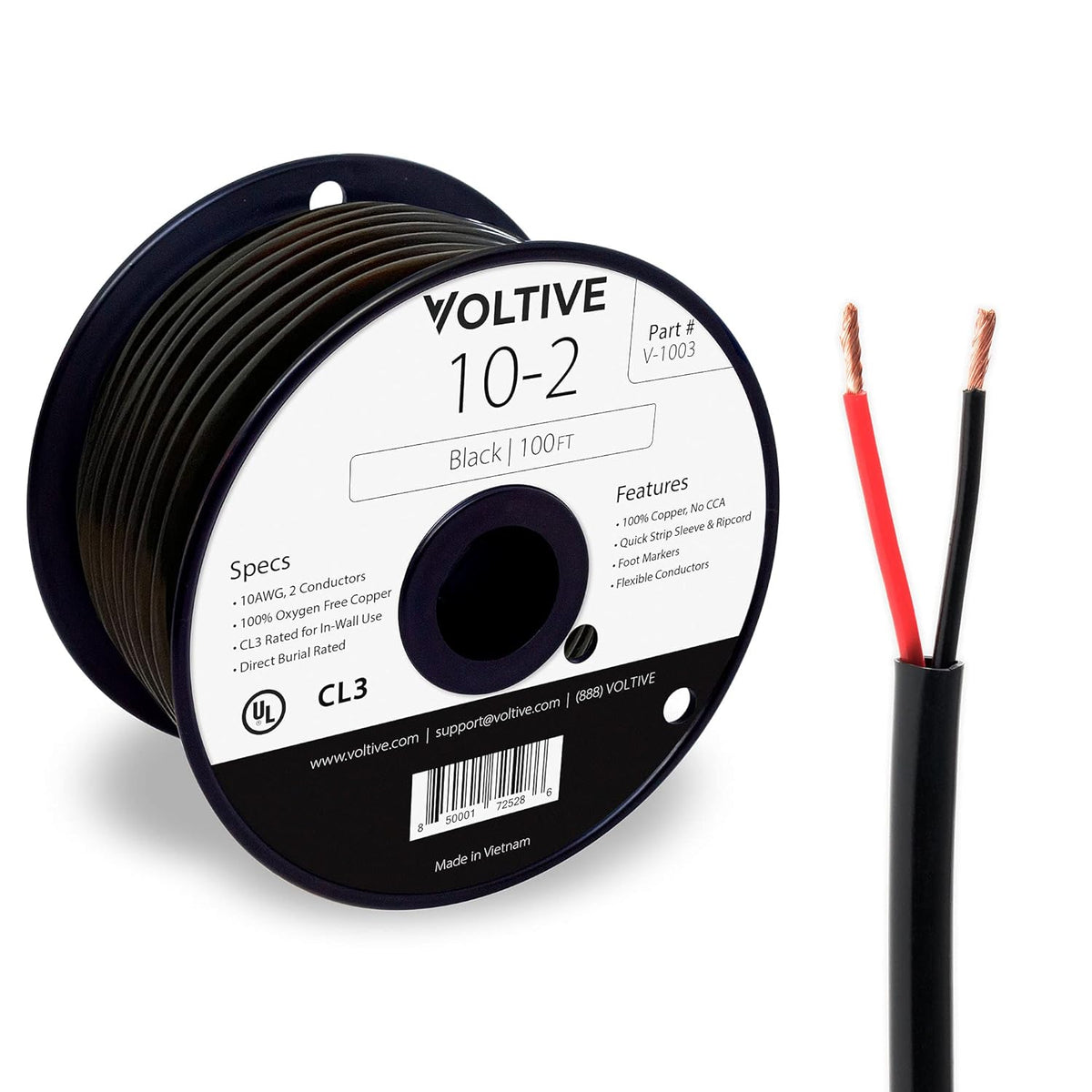 10 AWG 2 Conductor Oxygen-Free Copper Speaker Wire, 250 Foot Bulk Cable Pull Box, Black Q983443
