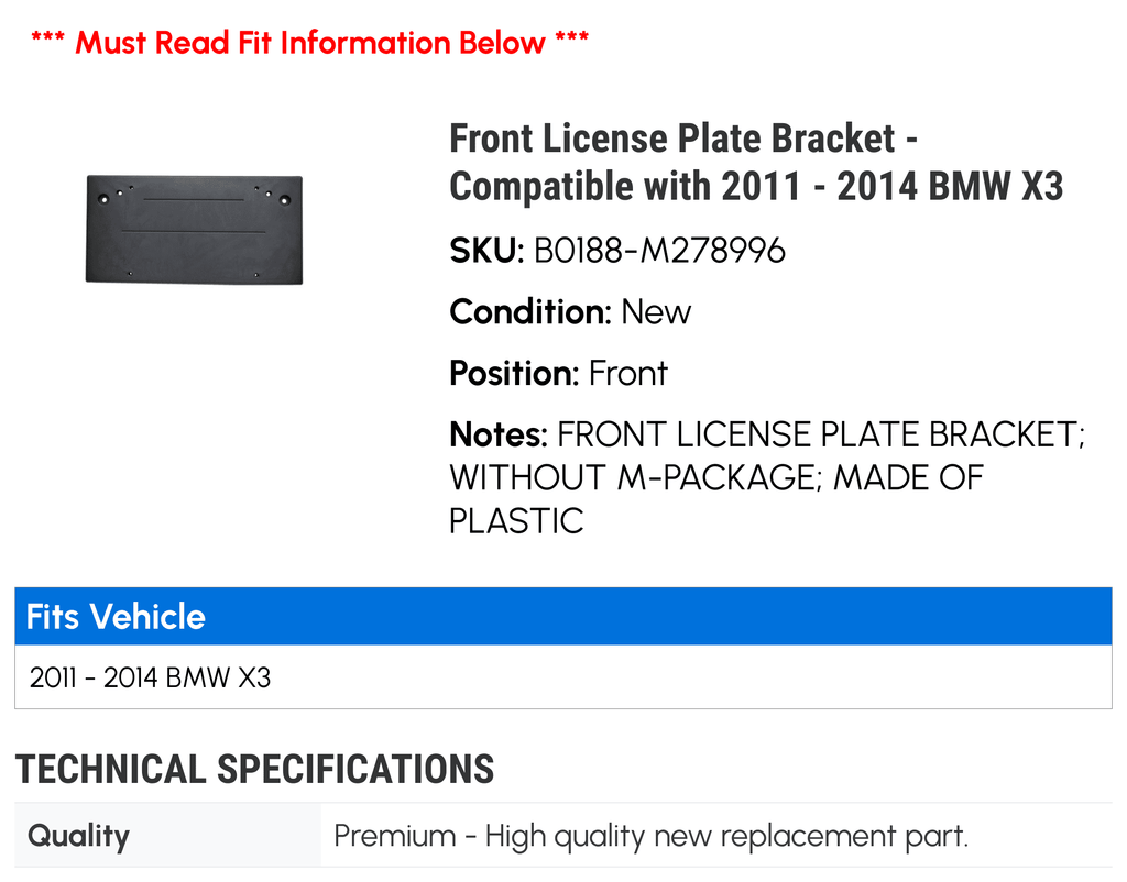 Front License Plate Bracket for BMW X3 U2343