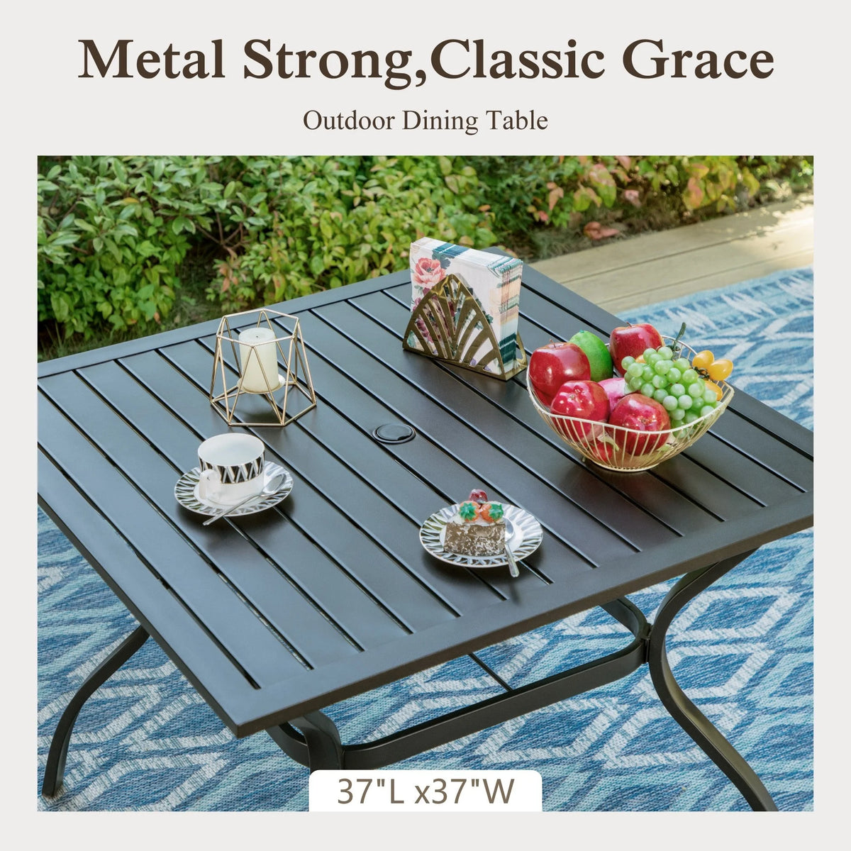 Outdoor Square Dining Table with Steel Frame P584905
