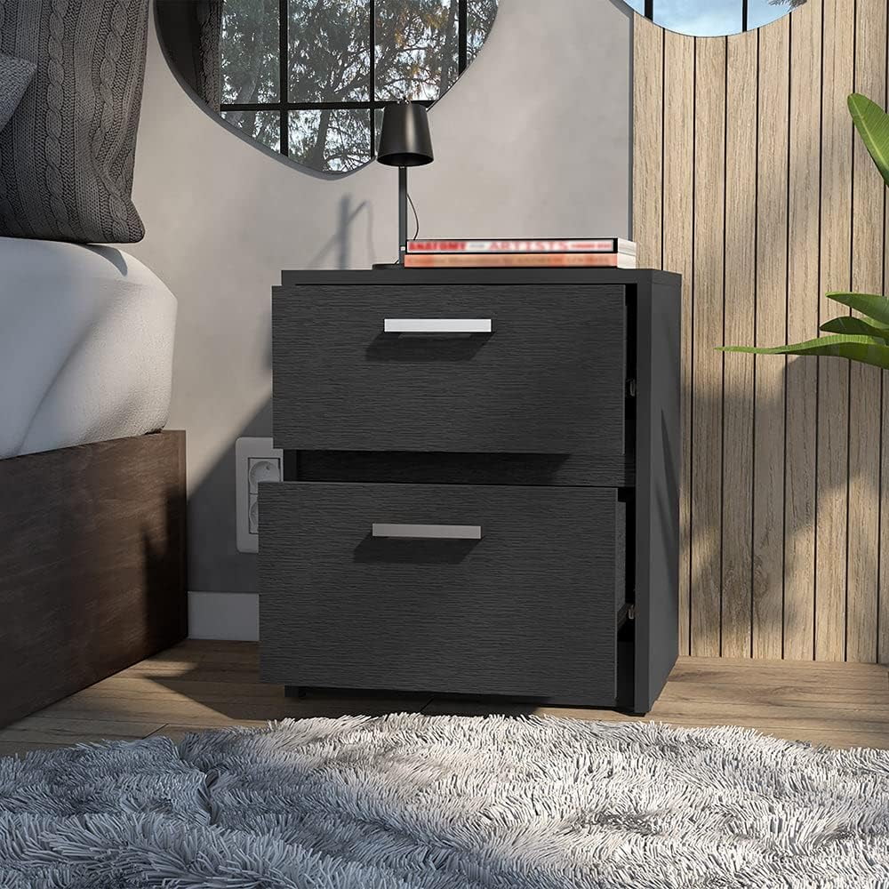 Black Two Drawers Nightstand U6636