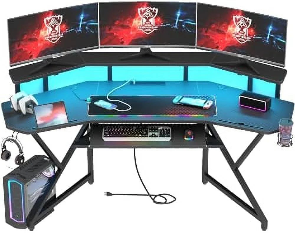 72" Gaming Desk with Power Outlet & Led Strip N8545