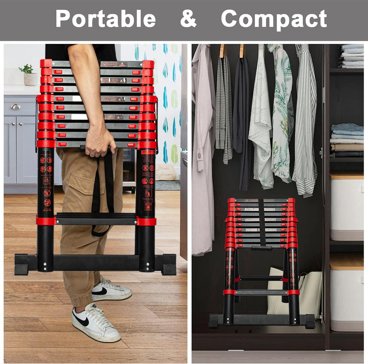 Adjustable Aluminum Telescoping Ladder, 330 lb-Capacity Q500865