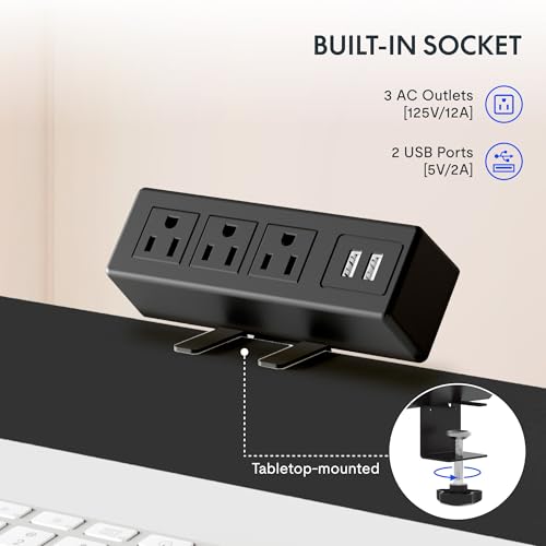 Black Electric Standing Desk with Clamp Power Strip S250710