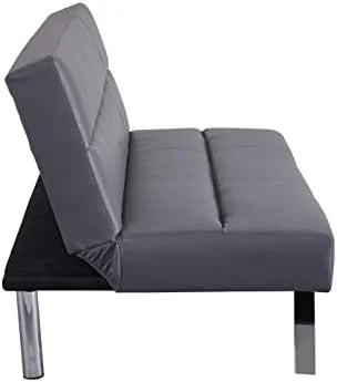Faux Leather Convertible Futon Sofa Bed with Chrome Legs R98094