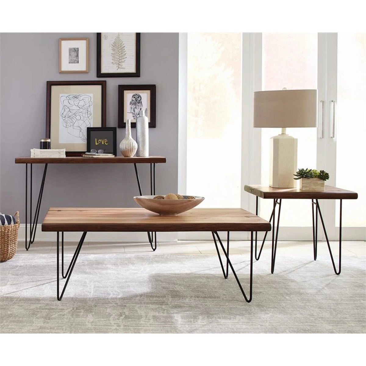 Mid-Century Wood Coffee Table with Hairpin Legs G3085