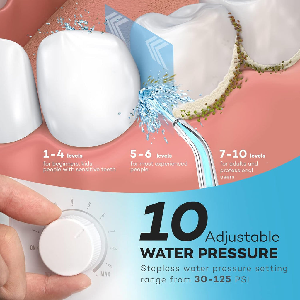 Water Flosser 600ML Oral Irrigator with 3 Flossing Modes, 10 Settings, 7 Tips, Pack of 2 R7193