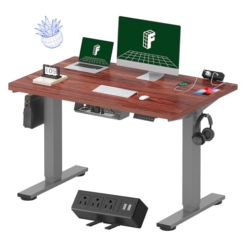 Black Electric Standing Desk with Clamp Power Strip S250710