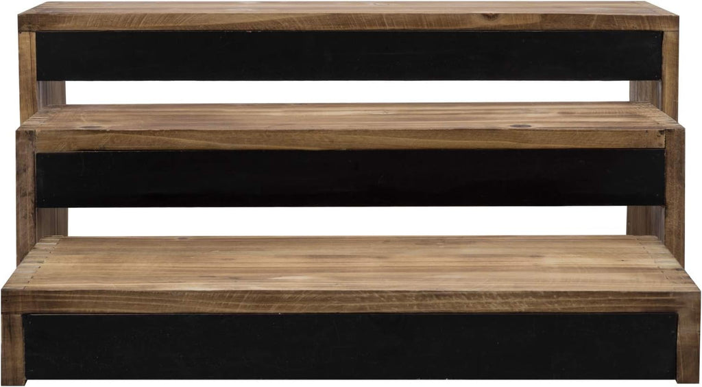 3-Tier Burnt Dark Brown Wood Cake Stand with Chalkboard Panels T6427