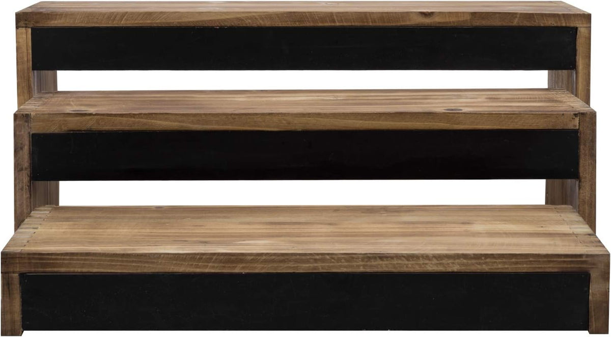 3-Tier Burnt Dark Brown Wood Cake Stand with Chalkboard Panels T6427
