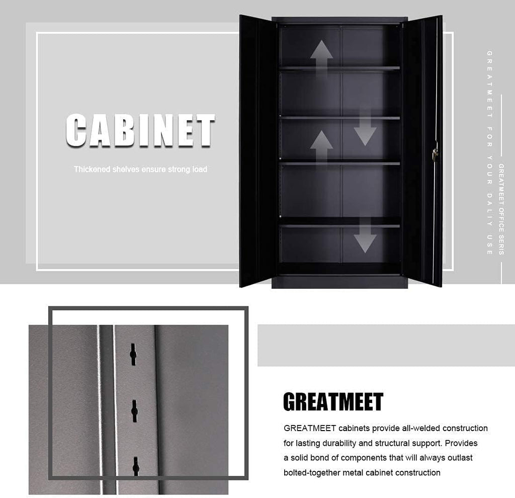 Black 70.8 H Metal Storage Cabinet with 4 Adjustable Shelf and 2 Locking Doors W764092