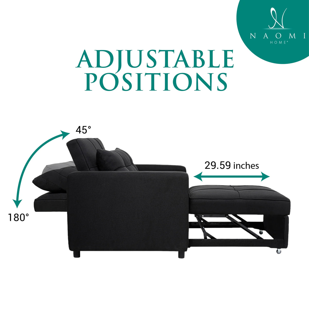 Black 3 in 1 Convertible Chair Bed Sleeper with Pillow E94895