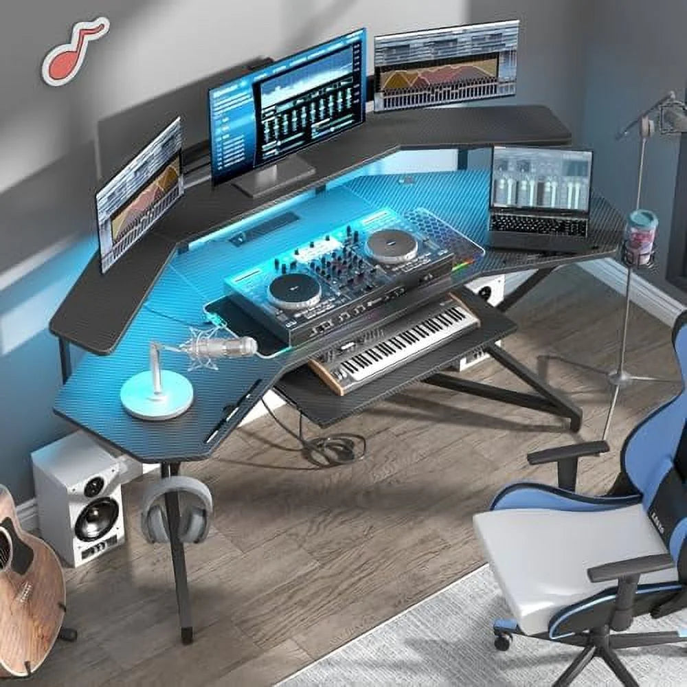 72" Gaming Desk with Power Outlet & Led Strip N8545