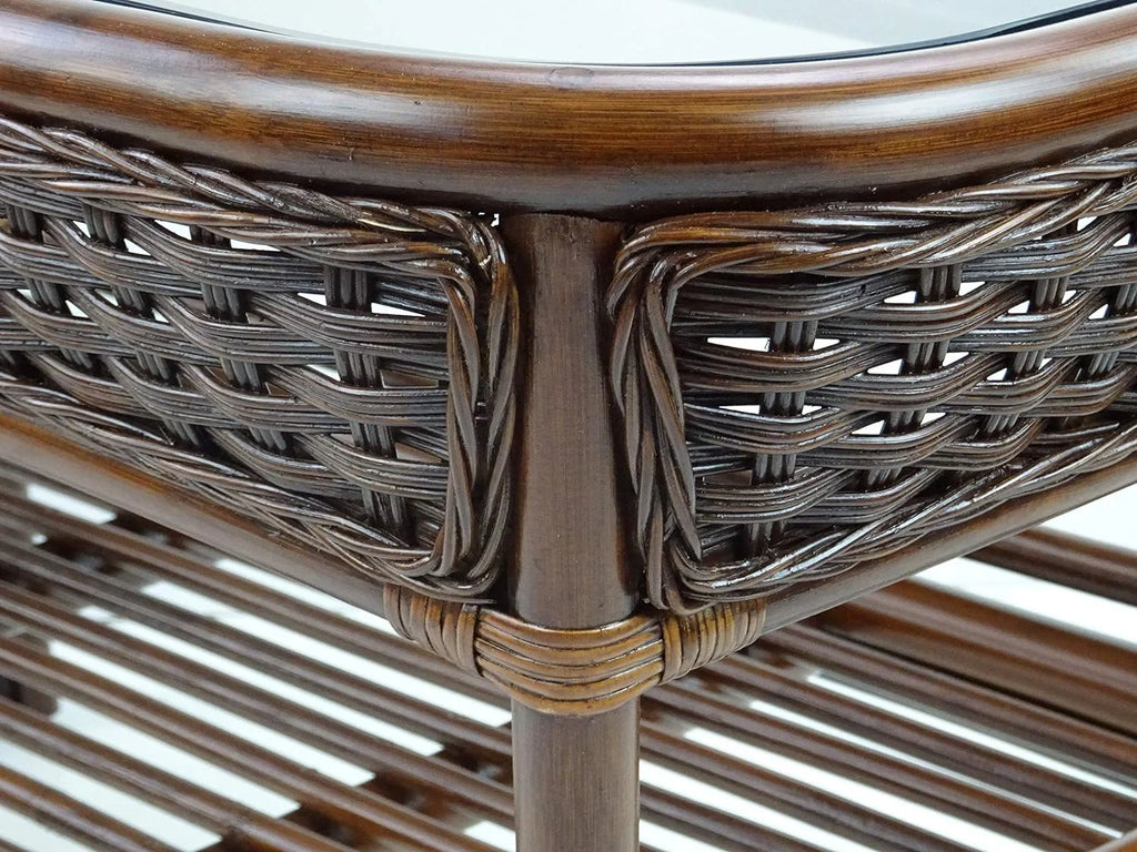 Rectangular Coffee Table Dark Walnut Natural Rattan S814