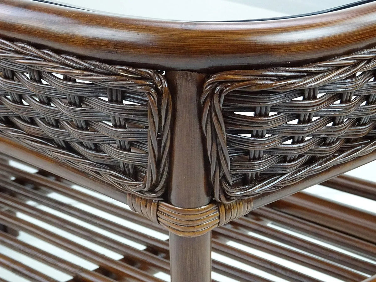 Rectangular Coffee Table Dark Walnut Natural Rattan S814