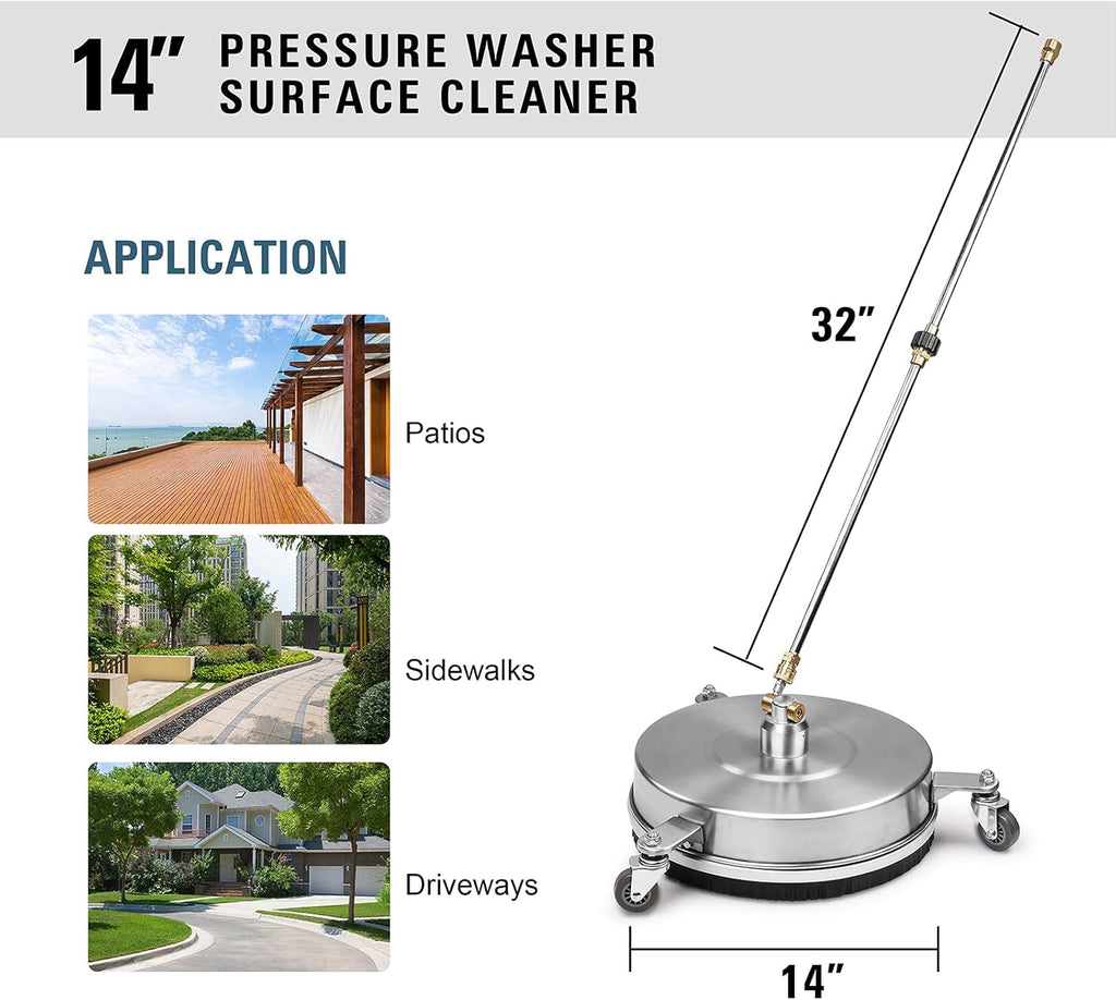 14'' Pressure Washer Surface Cleaner with Castors Power Washer Accessory Floor Attachment Q585