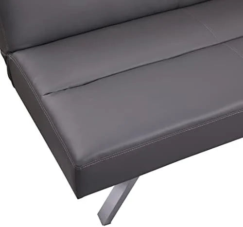 Faux Leather Convertible Futon Sofa Bed with Chrome Legs R98094