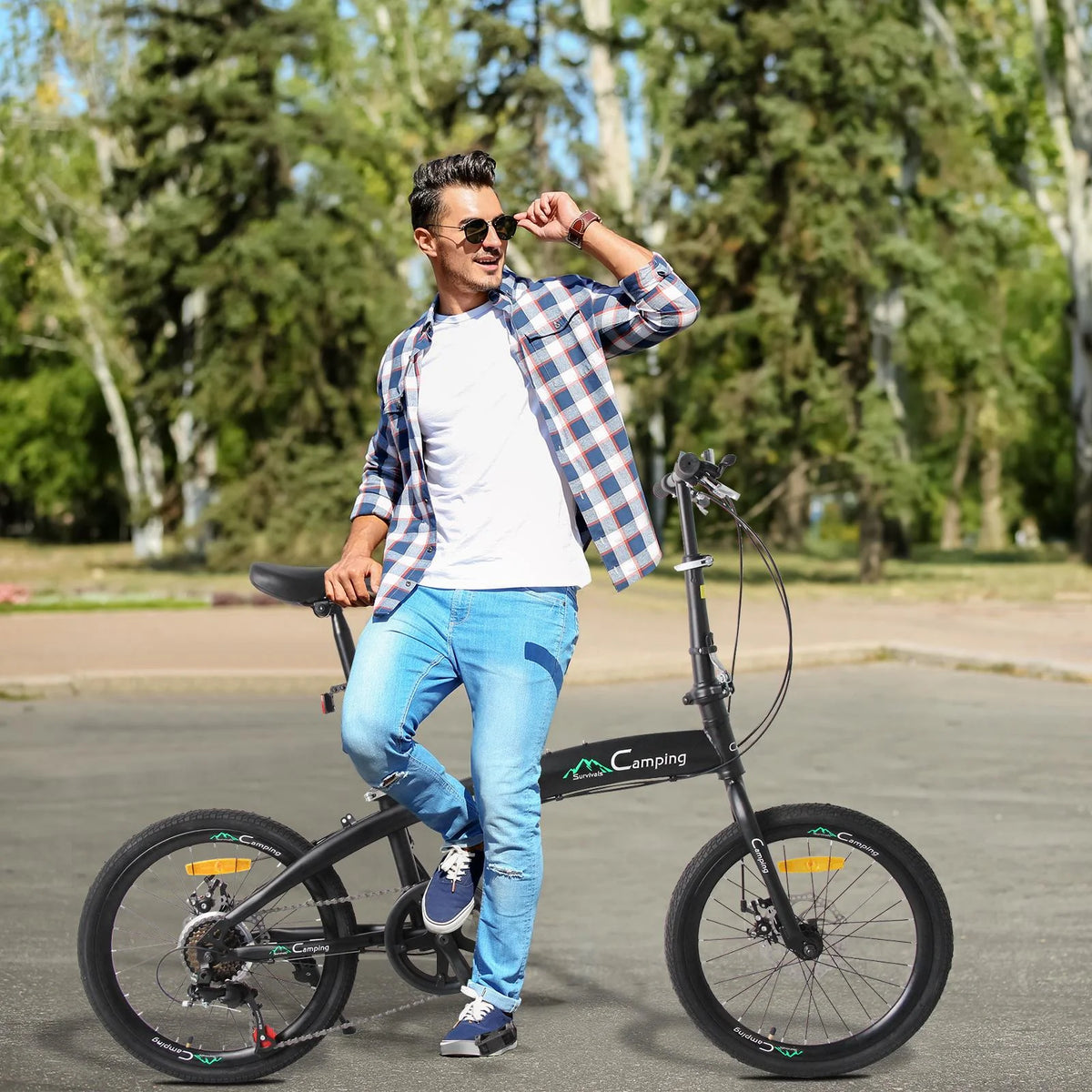 20 Folding Bike, 7 Speed Lightweight City Commuter Bicycle, Black G688