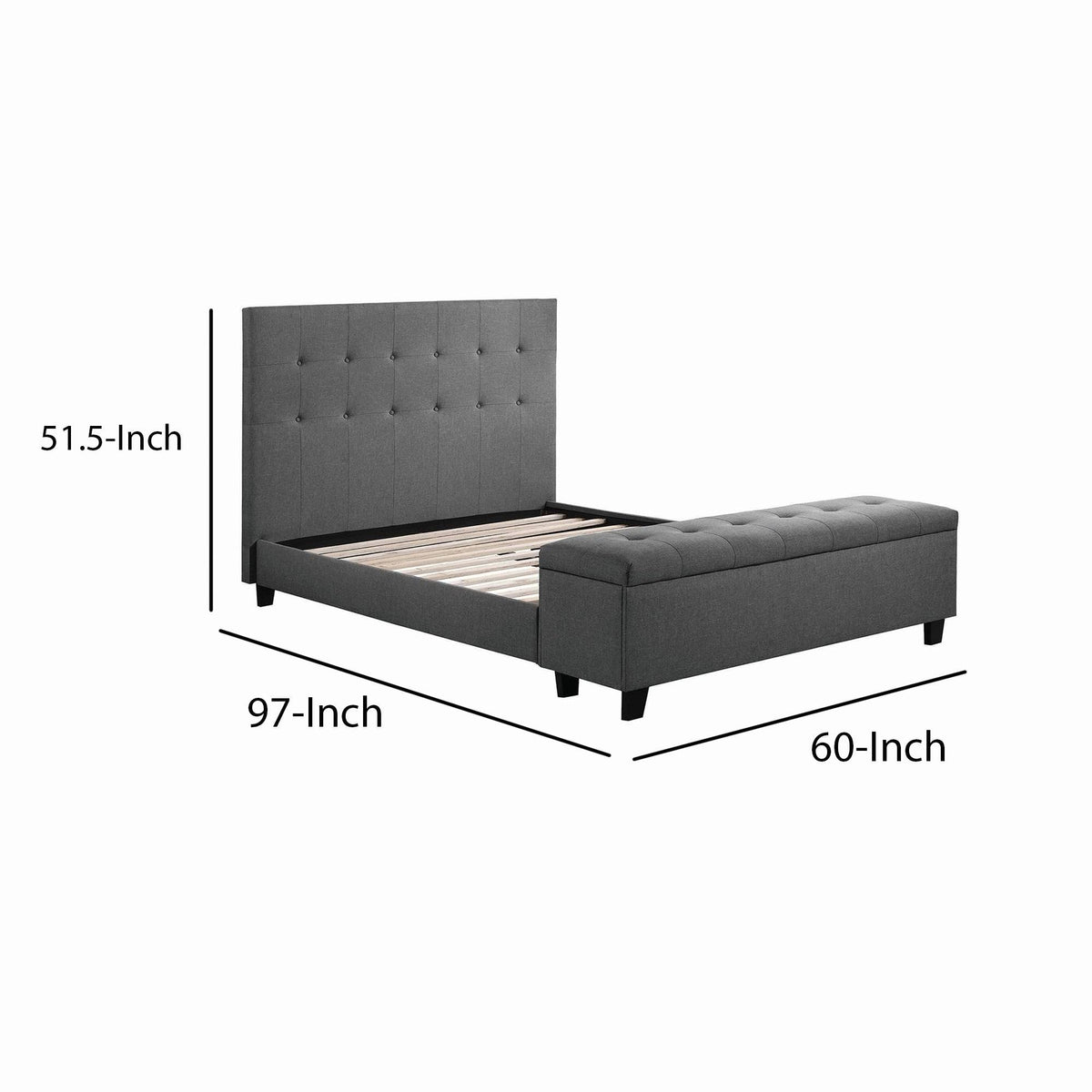 Gray Button Tufted Bed with Attached Storage Bench P52388