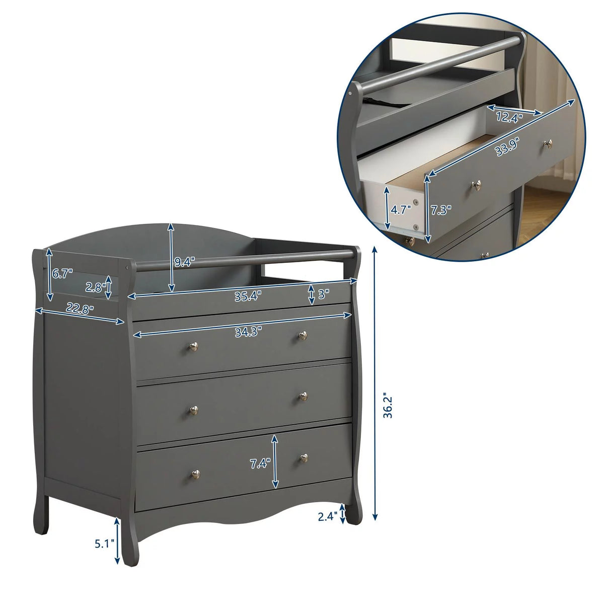 Gray 3 Drawer Changing Dresser Y57339