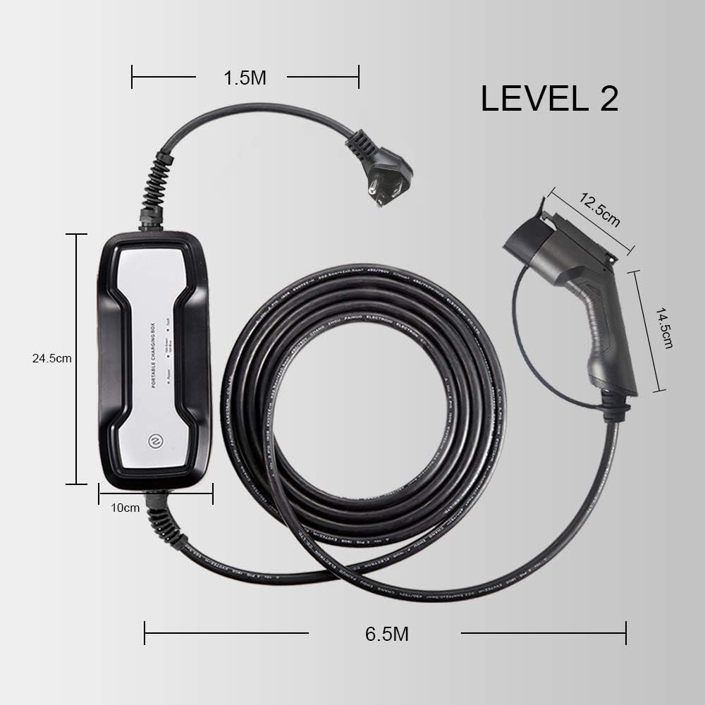 16A Portable EV Charger with NEMA 6-20P Adapter, 100V-240V, SAE J1772 Plug 8m E47292